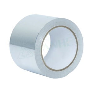 Close-up of a silver HVAC tape roll used for sealing and insulating ductwork in heating, ventilation, and air conditioning systems.